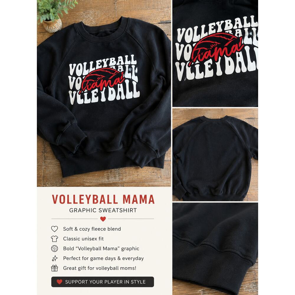 Volleyball Mama Graphic Sweatshirt Womens Small Black Pullover Cozy Crewneck